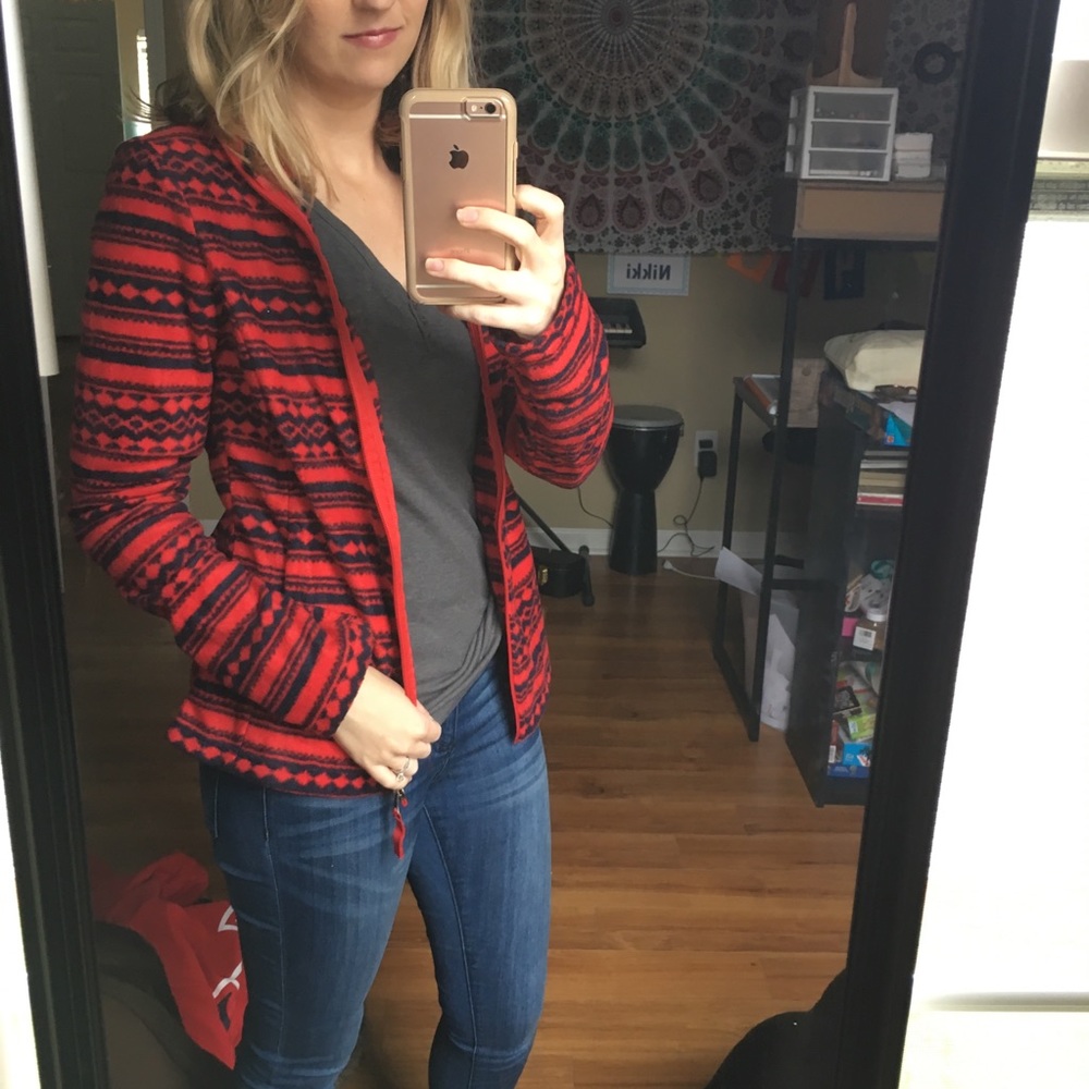 Merona Red & Navy Fleece Zip Jacket
